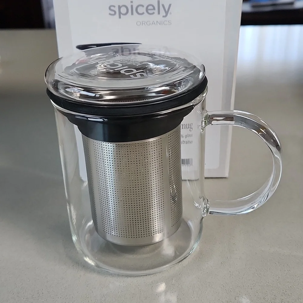 Spicely Organics Glass Tea Set - Cup Strainer with Lid **NEW - Picture 1 of 4
